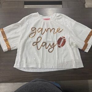 Simply Southern White Sequin Top with Gold Details